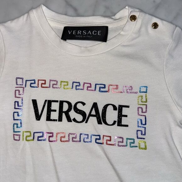 Versace Kids White Long Sleeve Shirt with glitter logo 12/18M - Picture 5 of 6